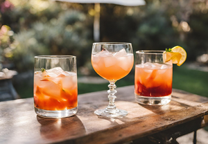 A photograph of three mixed mocktails on a table.